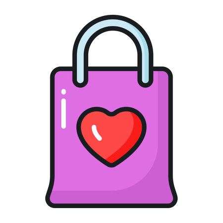 Heart symbol on shopping bag, vector icon of gift bagのイラスト素材