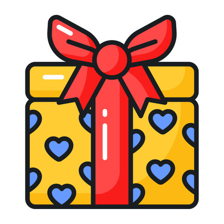 A beautiful wrapped gift box with decorative ribbon bow, an icon of gift boxのイラスト素材