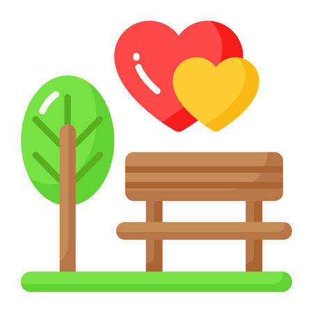 Park bench and tree with hearts vector of dating, premium icon designのイラスト素材