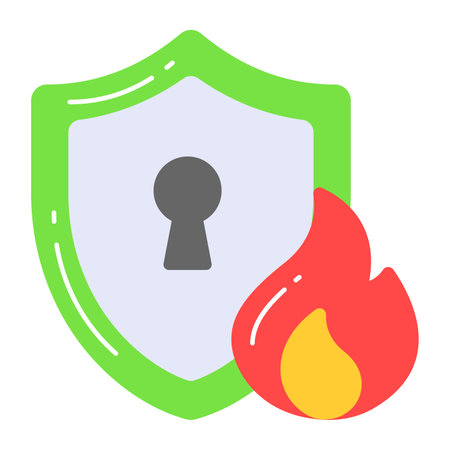 Protection shield with fire flame showing concept of fire protection vectorのイラスト素材