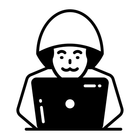 Person with laptop concept of id hacker, laptop hacker iconのイラスト素材