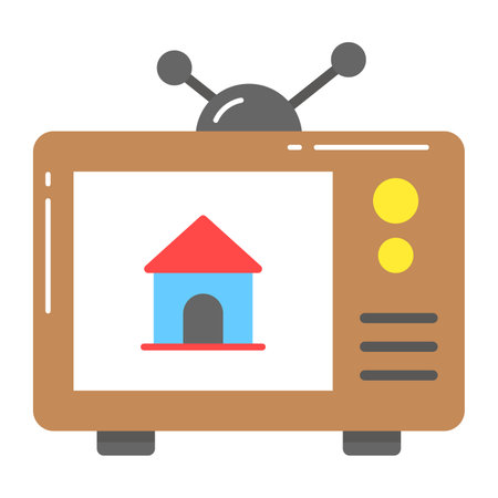Home inside tv denoting real estate television ad, easy to use iconのイラスト素材