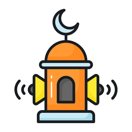 Speakers on mosque tower showing concept of adhan vector in trendy styleのイラスト素材