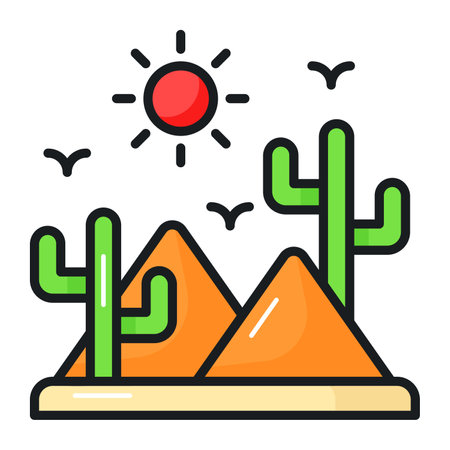 Cactus with sand pile and sun showing icon of desert in modern styleのイラスト素材