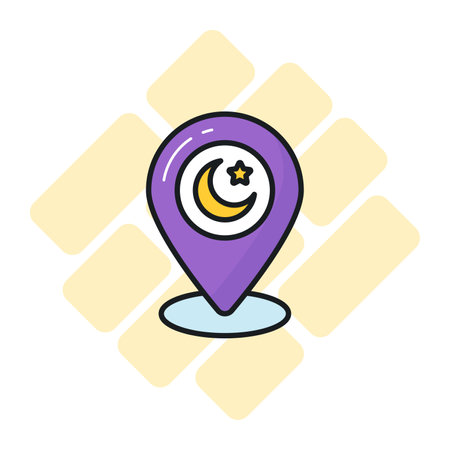 Crescent moon and star with location pin, vector design of map pinのイラスト素材