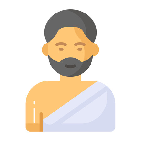 A bearded muslim man wearing ihram to perform umrah. easy to use vectorのイラスト素材