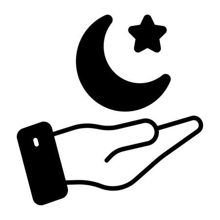 Crescent moon and star on hand denoting concept vector of ramadanのイラスト素材