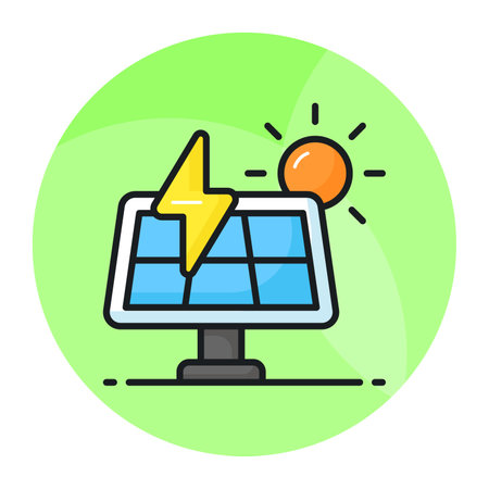 Solar panel and sun showing concept icon of solar energy, renewable energy iconのイラスト素材