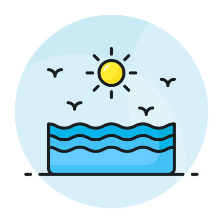 An editable graphic design of sea in trendy style, sunshine vectorのイラスト素材