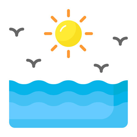 An editable graphic design of sea in trendy style, sunshine vectorのイラスト素材