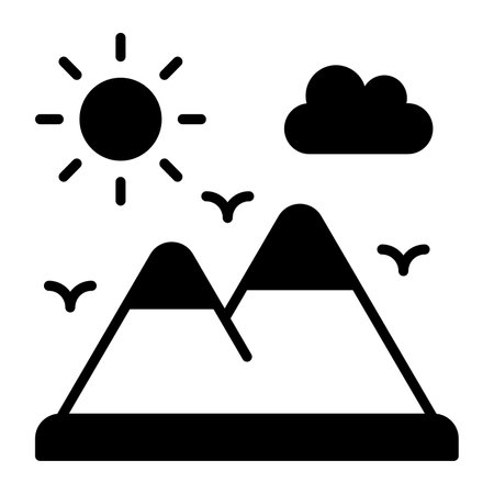 A beautiful view of the mountain landscape. Mountain and sun denoting icon of hill station in trendy styleのイラスト素材