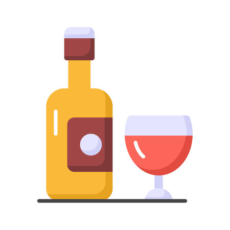 A classic wine bottle and glass icon, representing relaxation, sophistication, and socializing over a glass of wineのイラスト素材