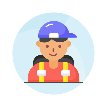 A person wearing cap and backpack denoting vector of traveler in modern styleのイラスト素材
