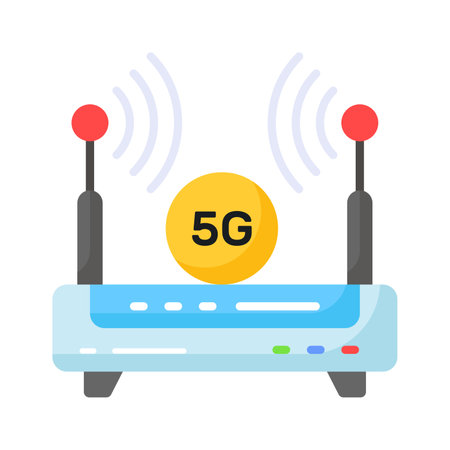 Wifi router with 5G internet signals denoting concept icon of 5G internet signalsのイラスト素材