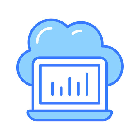 Chart in laptop with cloud showing concept vector of cloud analytics in modern styleのイラスト素材