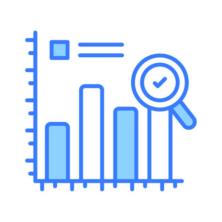 Bar chart with magnifier denoting vector of business analysis in trendy styleのイラスト素材