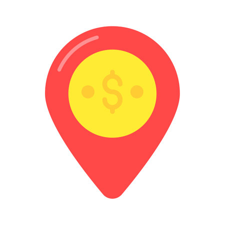 Dollar coin with location pin showing concept vector of bank locationのイラスト素材