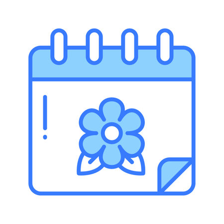 Flower on calendar denoting concept vector of spring calendar in editable styleのイラスト素材