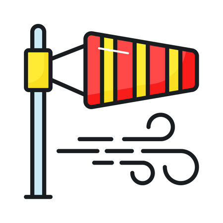 A cone mounted on a mast showcasing windsock icon, Getting weather forecasting tool, editable icon of windbagのイラスト素材