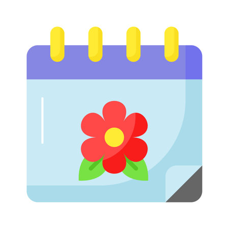 Flower on calendar denoting concept vector of spring calendar in editable styleのイラスト素材