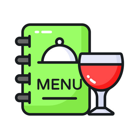 Menu card with a glass of drink showing concept icon of hotel menu card in trendy styleのイラスト素材