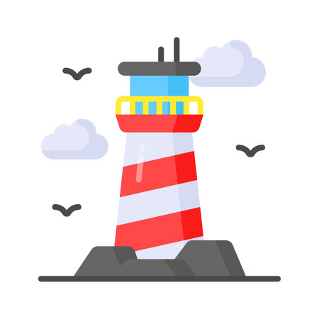 A tower containing a beacon light to warn or guide ships at sea, well designed icon of lighthouseのイラスト素材