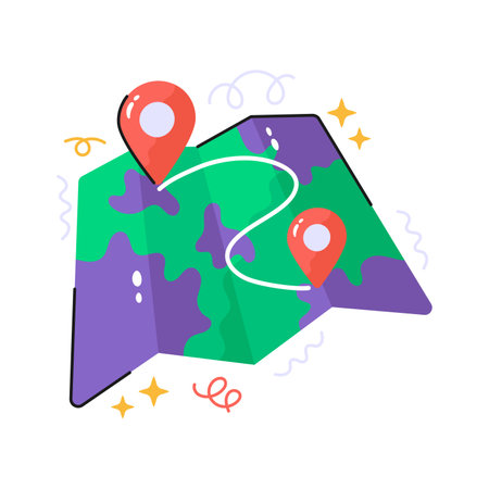 Tri fold chart with location pointer, trendy icon of map locationのイラスト素材