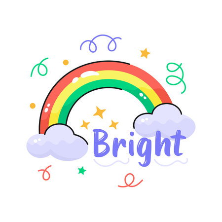 A beautiful hand drawn sticker of rainbow in trendy style, A meteorological phenomenonのイラスト素材