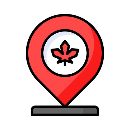 Location pin with maple leaf, icon of canadian location in modern styleのイラスト素材