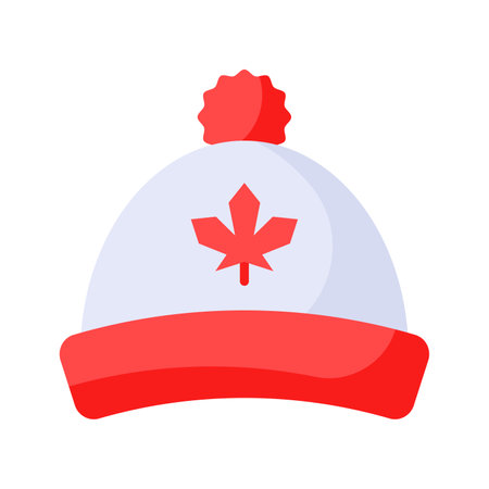 Maple leaf on hat showing concept vector of canadian cultural hat, customizable icon