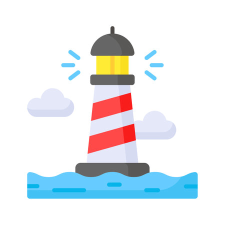 A tower containing a beacon light to warn or guide ships at sea, well designed icon of lighthouseのイラスト素材