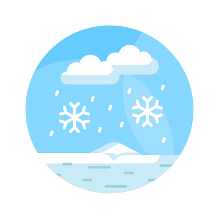 Snowflakes falling from clouds denoting snow falling icon in trendy styleのイラスト素材