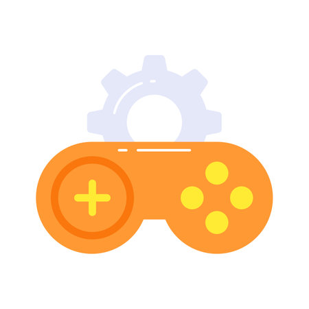 Gaming console with gear denoting concept of game development icon