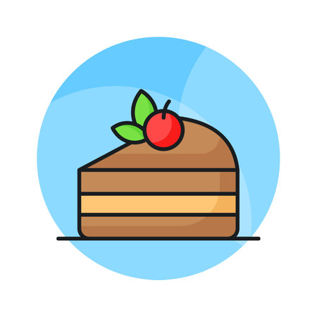 Have a look at this yummy chocolate flavored cake with cherry toppingのイラスト素材