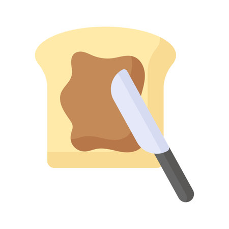 Sliced bread with knife and chocolate paste, toast icon in trendy styleのイラスト素材