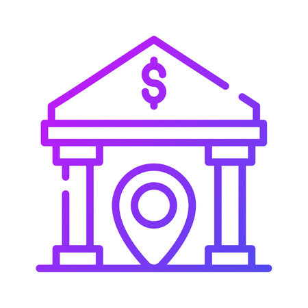 Location pin with bank building showing concept vector of bank locationのイラスト素材