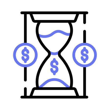 Dollars with hourglass showing concept vector of time is money, premium icon