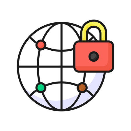 padlock with network globe denoting vector of global network securityのイラスト素材