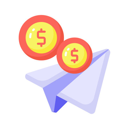 Paper plane with dollar coins, concept of money transfer, transactions, payments, online banking, vector illustrationのイラスト素材