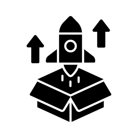 Box with rocket showing product release concept vector, business startup iconのイラスト素材