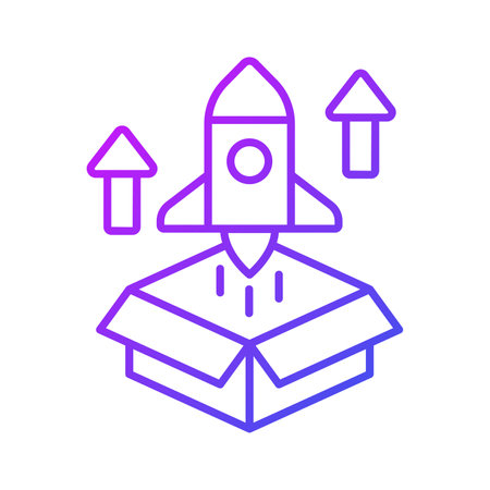Box with rocket showing product release concept vector, business startup iconのイラスト素材