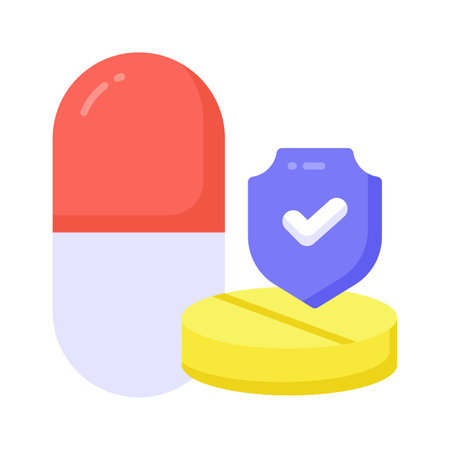 Protection shield with medicine pills showing concept icon of medicine protection, drugs safety vectorのイラスト素材
