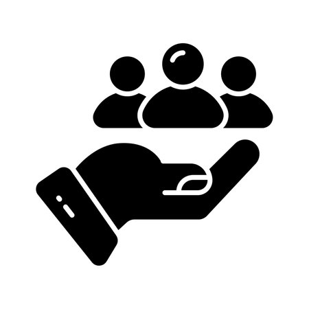 Hand holding persons showing concept vector of client servicing, flat icon of customer careのイラスト素材