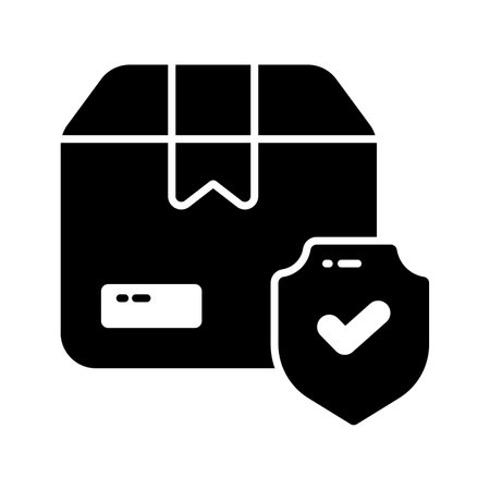 Cardboard box, delivery package, shipping box with shield, safe delivery, delivery security and insurance vector designのイラスト素材