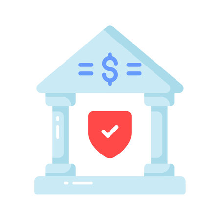 Protection shield with bank building, financial insurance, bank security, secure banking icon designのイラスト素材