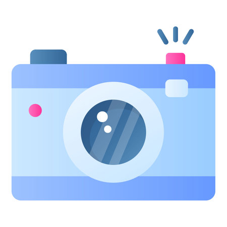 Photo camera with lens and button showing concept icon of photography in trendy styleのイラスト素材