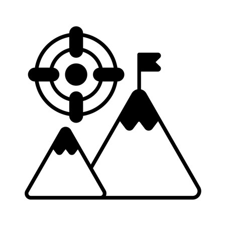 Flag on top of mountain with target, concept icon of mission in trendy styleのイラスト素材