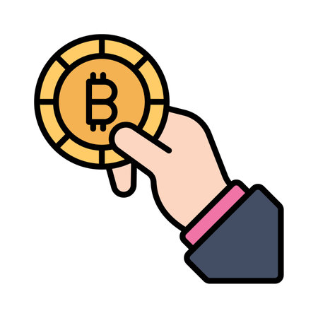 Hand holding cryptocurrency coin, concept vector of bitcoin paymentのイラスト素材