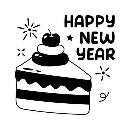 A piece of chocolate cake with cream and cherry on topping, concept icon of happy new year 2024 cakeのイラスト素材