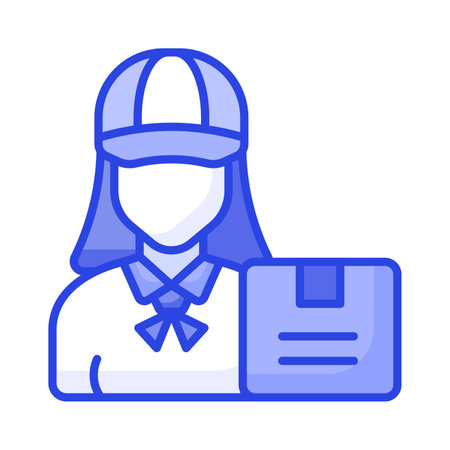 Delivery courier woman with parcel box, delivery girl vector, courier woman iconのイラスト素材
